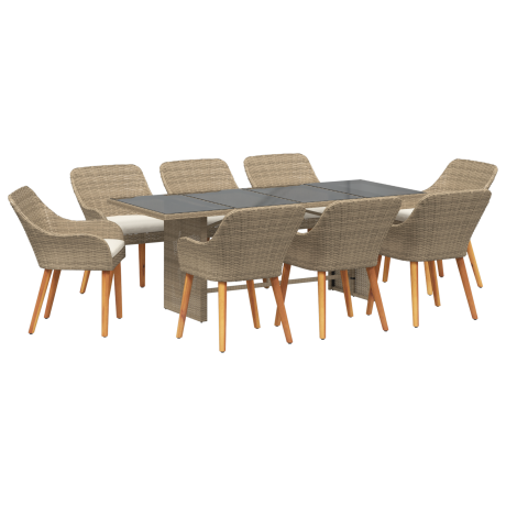 vidaXL 9-delige tuin eettafelset in beige poly rattan afbeelding2 - 1