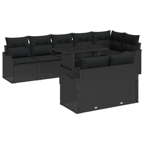 vidaXL Loungebankset met kussen 9 pcs Zwart Poly riet afbeelding2 - 1
