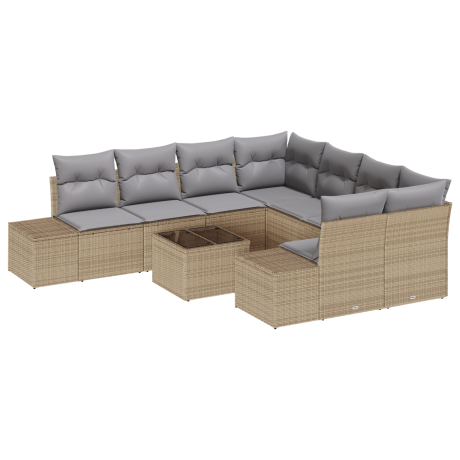 vidaXL 9-delige tuinbank set met kussens in beige poly rattan afbeelding2 - 1