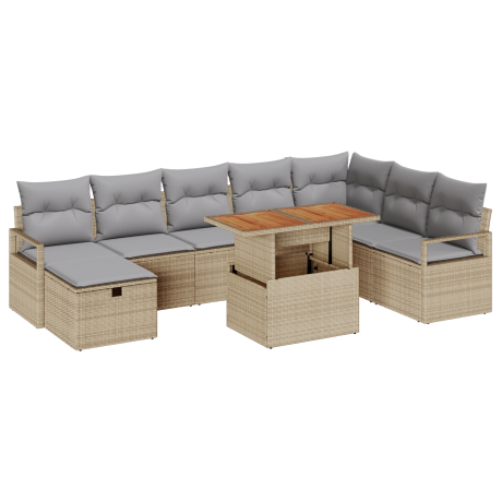 vidaXL 9-delige tuinbankset met kussens Beige Poly Rattan afbeelding2 - 1
