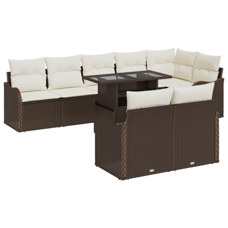 vidaXL Loungebankset met kussen 9 pcs Bruin Poly riet afbeelding2 - 1