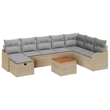 vidaXL 9-delige tuinbankset met kussens in beige poly rattan afbeelding2 - 1