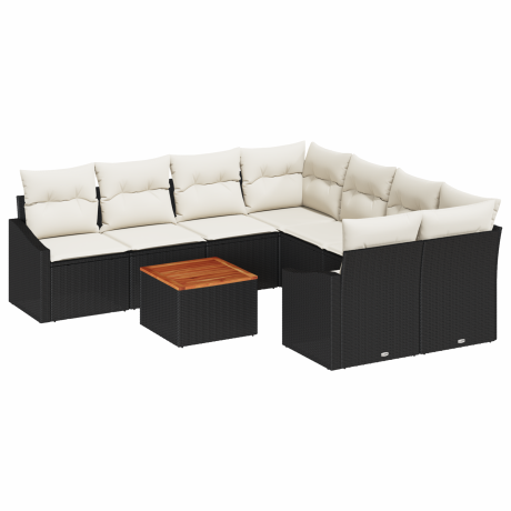 vidaXL 9-delige tuinsalonset met kussens in zwart poly rattan en acacia afbeelding2 - 1