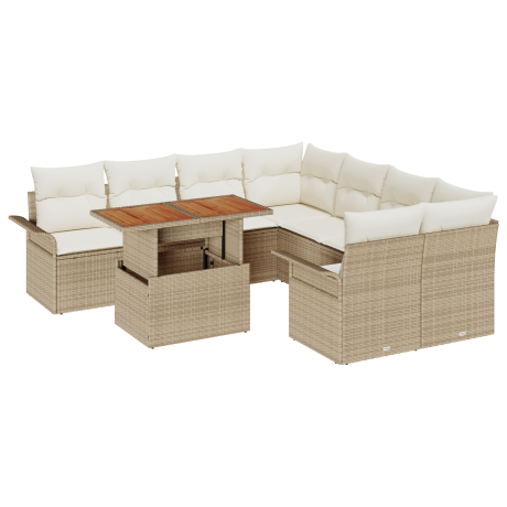 vidaXL 9-delige tuinset met beige kussens van poly rattan afbeelding2 - 1