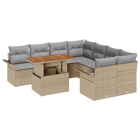 vidaXL 9-delige tuinset met beige kussens van poly rattan afbeelding2 - 1