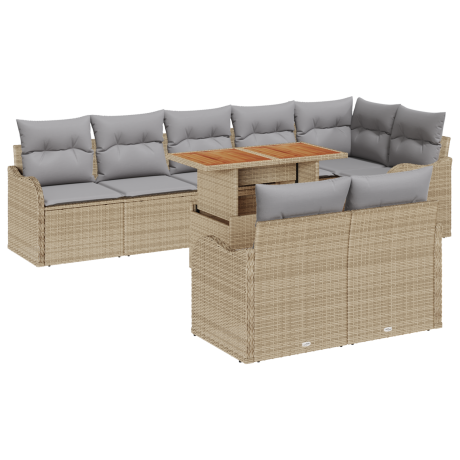 vidaXL 9-delige tuinset met kussens Beige Poly Rattan afbeelding2 - 1