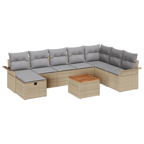 vidaXL 9-delige tuinset met kussens beige van poly rattan afbeelding2 - 1