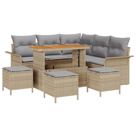 vidaXL 9-delige tuinset met kussens in beige poly rattan en acacia afbeelding2 - 1