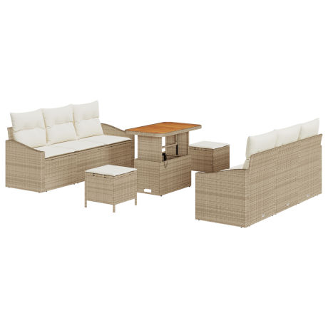 vidaXL 9-delige tuinset met kussens in beige poly rattan en acacia afbeelding2 - 1