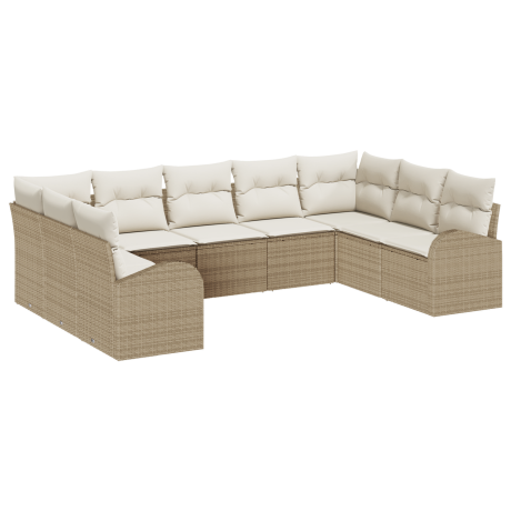 vidaXL 9-delige tuinset met kussens in beige poly rattan afbeelding2 - 1