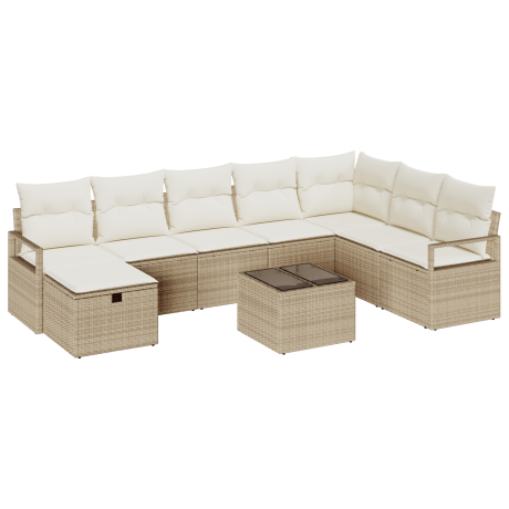 vidaXL Bankstel met kussen met opslag 9 pcs Beige en Crème poly rattan afbeelding2 - 1