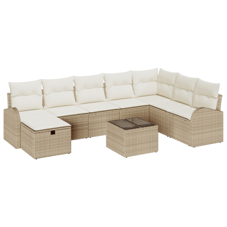 vidaXL Bankstel met kussen beige en crèmekleurig poly rattan afbeelding2 - 1
