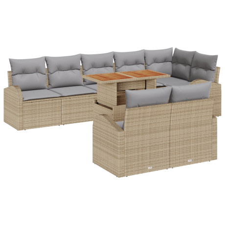 vidaXL 9-delige tuinset met kussens in beige poly rattan afbeelding2 - 1