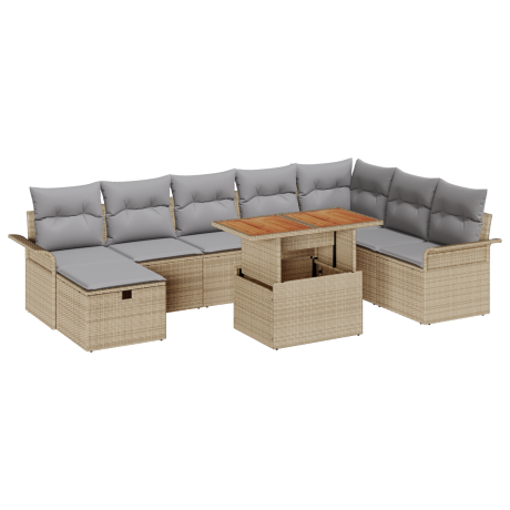 vidaXL 9-delige tuinset met kussens in beige poly rattan afbeelding2 - 1