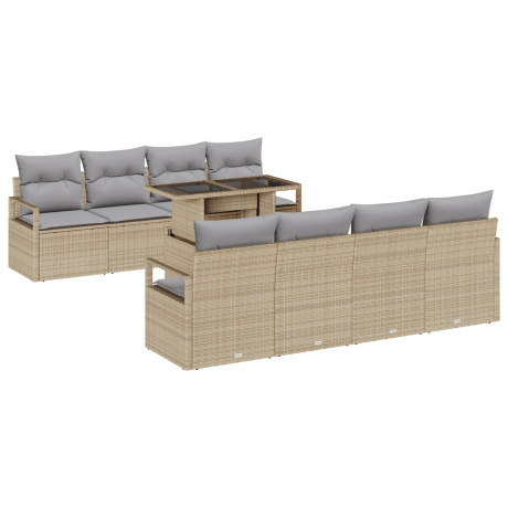 vidaXL 9-delige tuinset met kussens in beige poly rattan afbeelding2 - 1