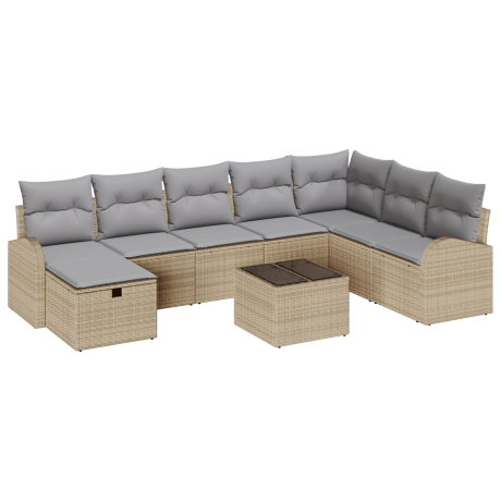 vidaXL Bankstel met kussen met opslag beige en lichtgrijs poly rattan afbeelding2 - 1