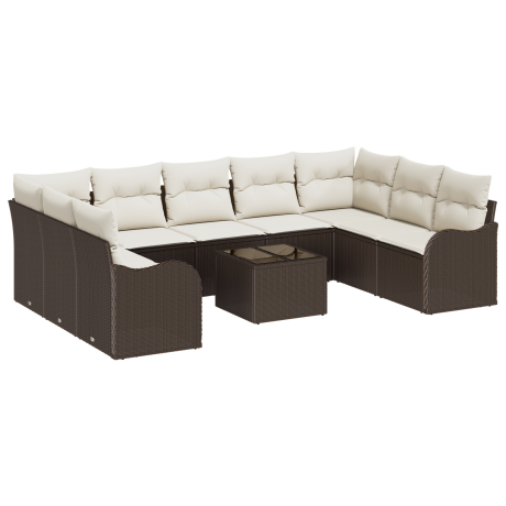 vidaXL Tuin Sofa Set met kussen 10 pcs Bruin en wit Poly riet afbeelding2 - 1