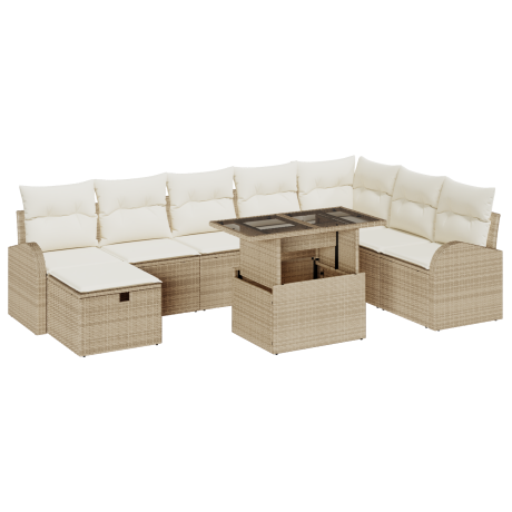 vidaXL 9-delige tuinset met kussens in het beige poly rattan afbeelding2 - 1