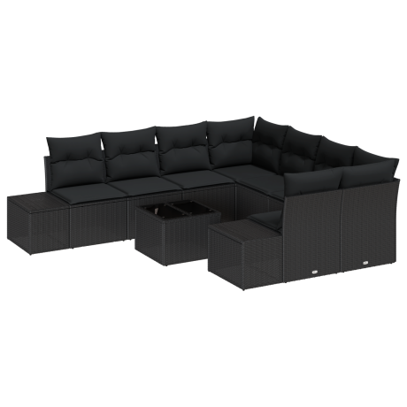 vidaXL 9-delige tuinset met kussens zwart poly rattan afbeelding2 - 1
