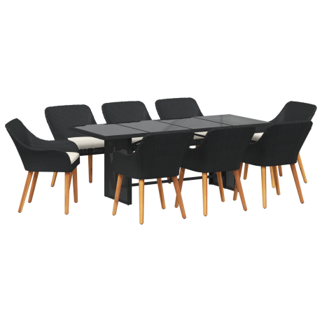 vidaXL Tuin eettafelset met kussen 9 pcs Zwart poly rattan afbeelding2 - 1
