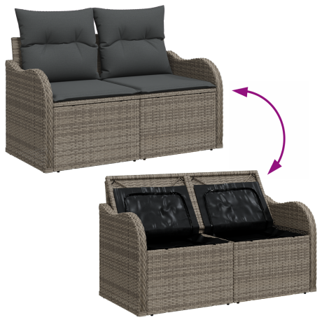 vidaXL 9-delige tuinsofa set met grijze polyester rattan kussens afbeelding2 - 1