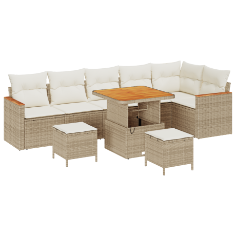 vidaXL 9-delige tuinsofa set met kussens in beige poly rattan en acacia afbeelding2 - 1