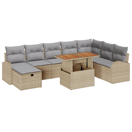 vidaXL 9-delige tuinsofa set met kussens in beige poly rattan afbeelding2 - 1