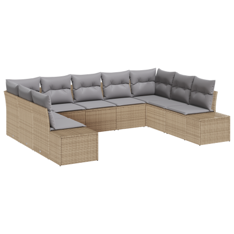 vidaXL 9-delige tuinsofa set met kussens in beige poly rattan afbeelding2 - 1