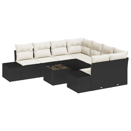 vidaXL 9-delige tuinsofa set met kussens zwart poly rattan afbeelding2 - 1
