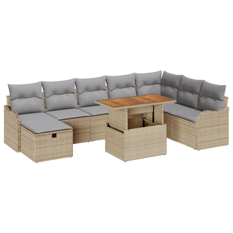 vidaXL 9-delige tuinsofacombinatie met kussens - Beige Poly Rattan afbeelding2 - 1