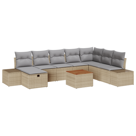 vidaXL 9-delige tuinzitset met kussens in beige poly rattan afbeelding2 - 1