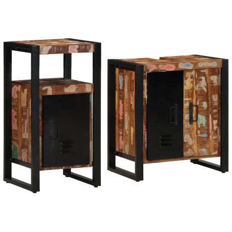 vidaXL Badkamermeubelset met plank 2 pcs Bruin massief gerecycled hout afbeelding2 - 1