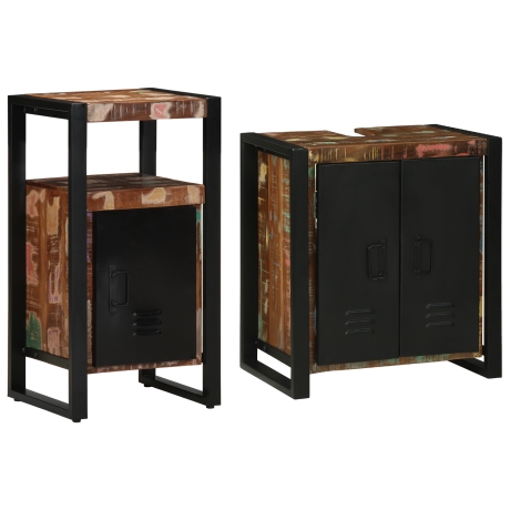 vidaXL Badkamermeubelset met plank 2 pcs Bruin massief gerecycled hout afbeelding2 - 1