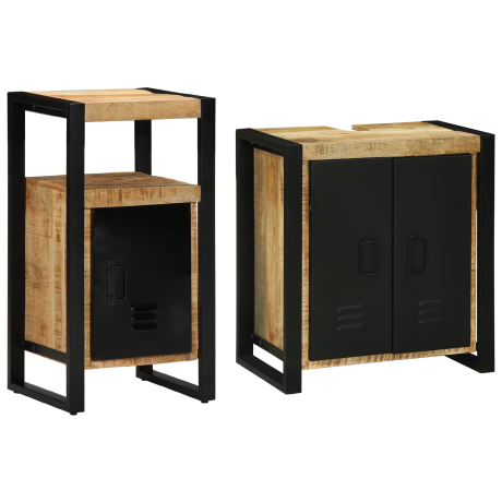 vidaXL Badkamermeubelset 2 pcs Bruin en zwart Massief Mango Hout afbeelding2 - 1