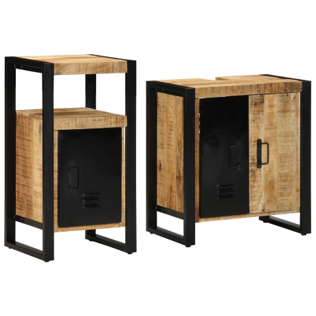 vidaXL Badkamermeubelset 2 pcs Bruin en zwart Massief Mango Hout afbeelding2 - 1