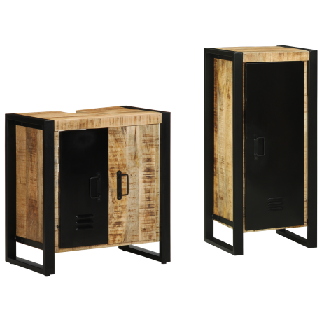 vidaXL Badkamermeubelset 2 pcs Bruin en zwart Massief Mango Hout afbeelding2 - 1