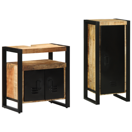 vidaXL Badkamermeubelset 2 pcs Bruin en zwart Massief Mango Hout afbeelding2 - 1