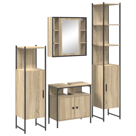 vidaXL Badkamermeubelset met plank Wandgemonteerd Anders met opslag met de deur met spiegel 4 pcs Sonoma eiken afbeelding2 - 1