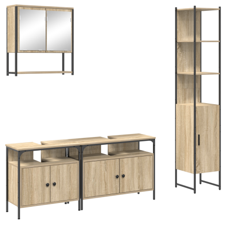 vidaXL Badkamermeubelset met plank Wandgemonteerd met opslag met de deur met spiegel 4 pcs Sonoma eiken Medium afbeelding2 - 1