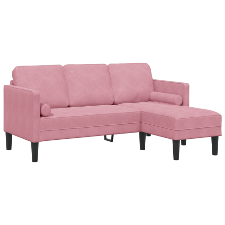 vidaXL Bank 3-zits met poef L-vormig 160 cm fluweel lichtroze afbeelding2 - 1