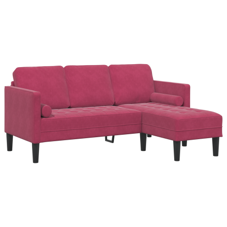 vidaXL Bank 3-zits met poef L-vormig 160 cm fluweel wijnrood afbeelding2 - 1