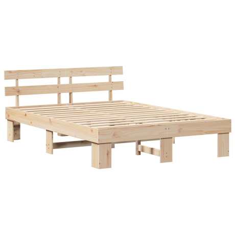 vidaXL Bedframe met hoofdeinde Naturel 150 x 200 cm Massief grenenhout afbeelding2 - 1