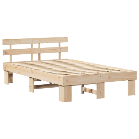 vidaXL Bedframe met hoofdeinde Naturel 140 x 190 cm Massief grenenhout afbeelding2 - 1