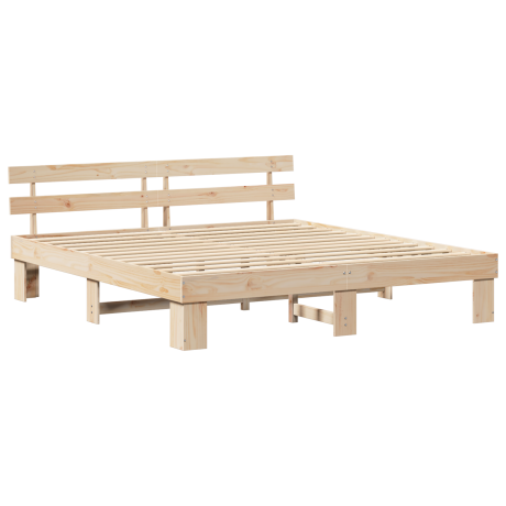 vidaXL Bedframe met hoofdeinde Naturel 200 x 200 cm Massief grenenhout afbeelding2 - 1