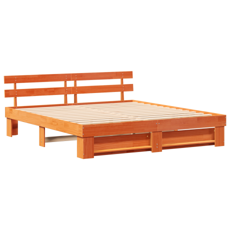 vidaXL Bedframe met hoofdeinde Bruin 200 x 200 cm Massief grenenhout afbeelding2 - 1