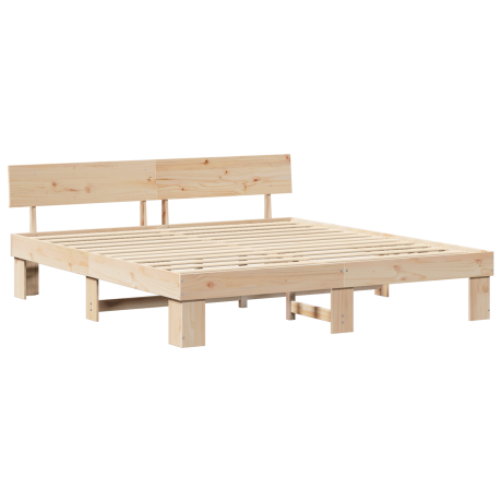 vidaXL Bedframe met hoofdeinde Bruin 200 x 200 cm Massief grenenhout afbeelding2 - 1