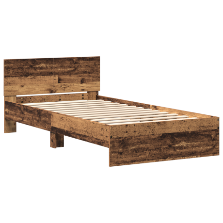 vidaXL Bedframe met hoofdeinde Oudhout 203 x 104 x 70 cm Bewerkt hout afbeelding2 - 1