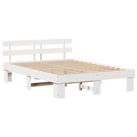vidaXL Bedframe met hoofdeinde Wit 150 x 200 cm Massief grenenhout afbeelding2 - 1