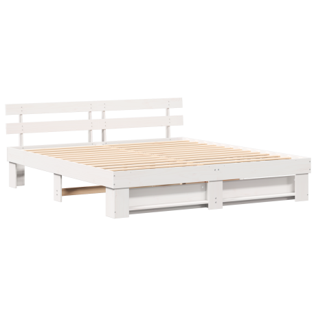 vidaXL Bedframe met hoofdeinde Wit 200 x 200 cm Massief grenenhout afbeelding2 - 1