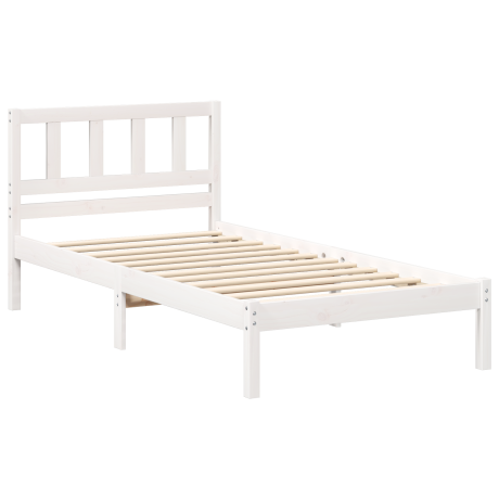 vidaXL Bedframe met hoofdeinde Wit 75 x 190 cm Massief grenenhout afbeelding2 - 1